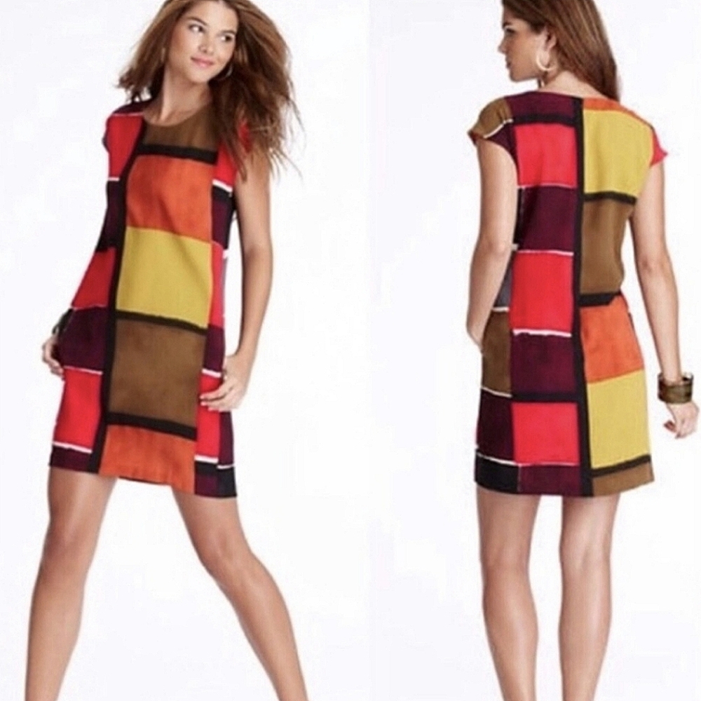 LOFT Watercolor Geometric Color Block Shift Dress XS